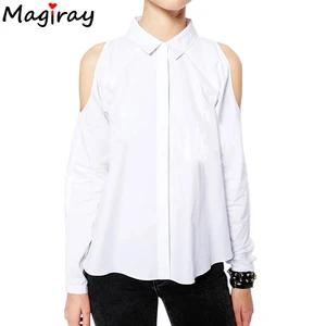 Повседневная однобортная рубашка, Женская белая рубашка с открытыми плечами, женские топы, летняя блузка с длинным рукавом, женская одежда, черный цвет, 2020