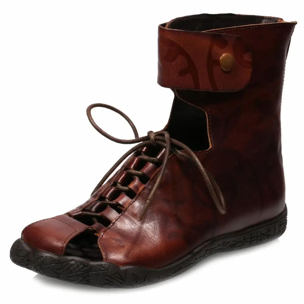 2019 spring and summer new hollow female leather retro thick with round head shoes | Обувь