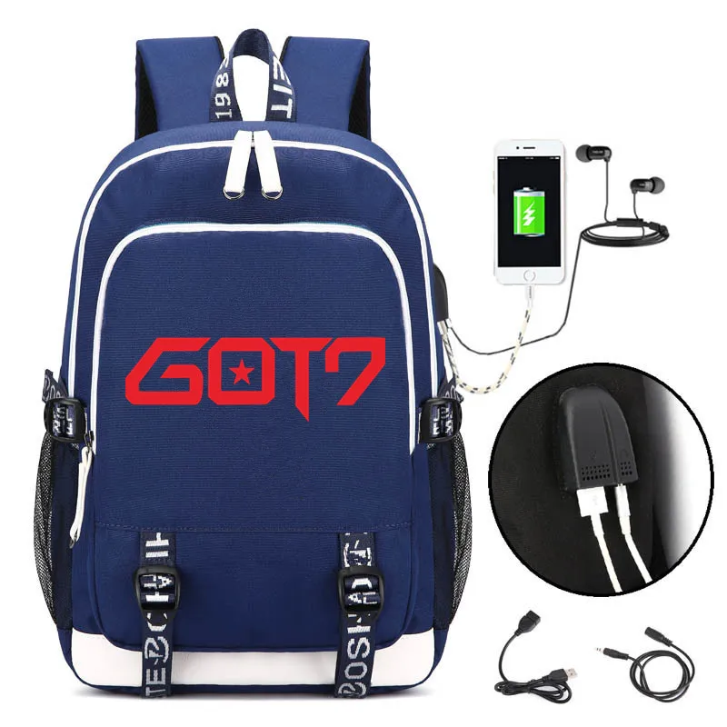 GOT7 идол группа рюкзак сумка с модным USB-портом/замком/интерфейсом для наушников