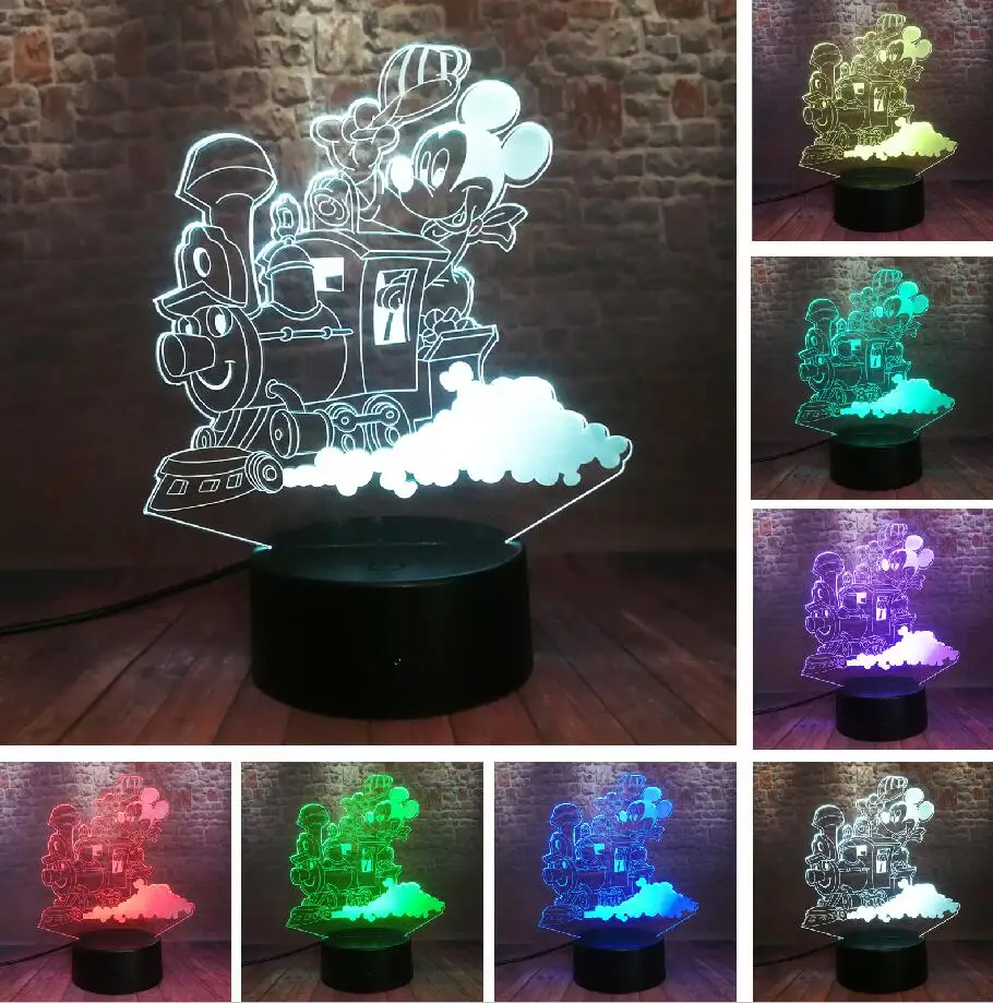 Mickey 2 Мультяшный Детский 3D мышей Микки Маус светодиодный 7 цветов Изменение градиента Ночной светильник светодиодный Декор для дня рождения Рождественские подарки для детей - Испускаемый цвет: Mickey 2