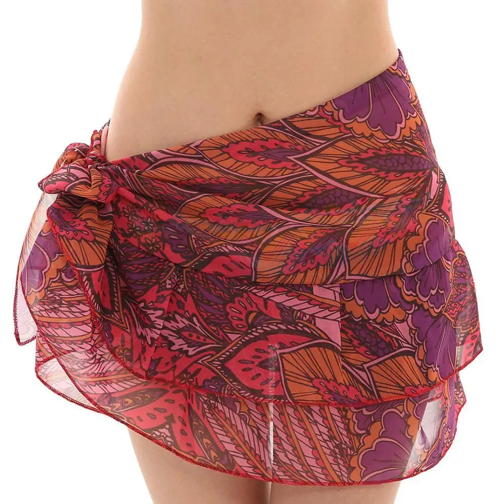 Женская летняя шифоновая юбка с оборками пляжная мини защитой от солнца и шалью