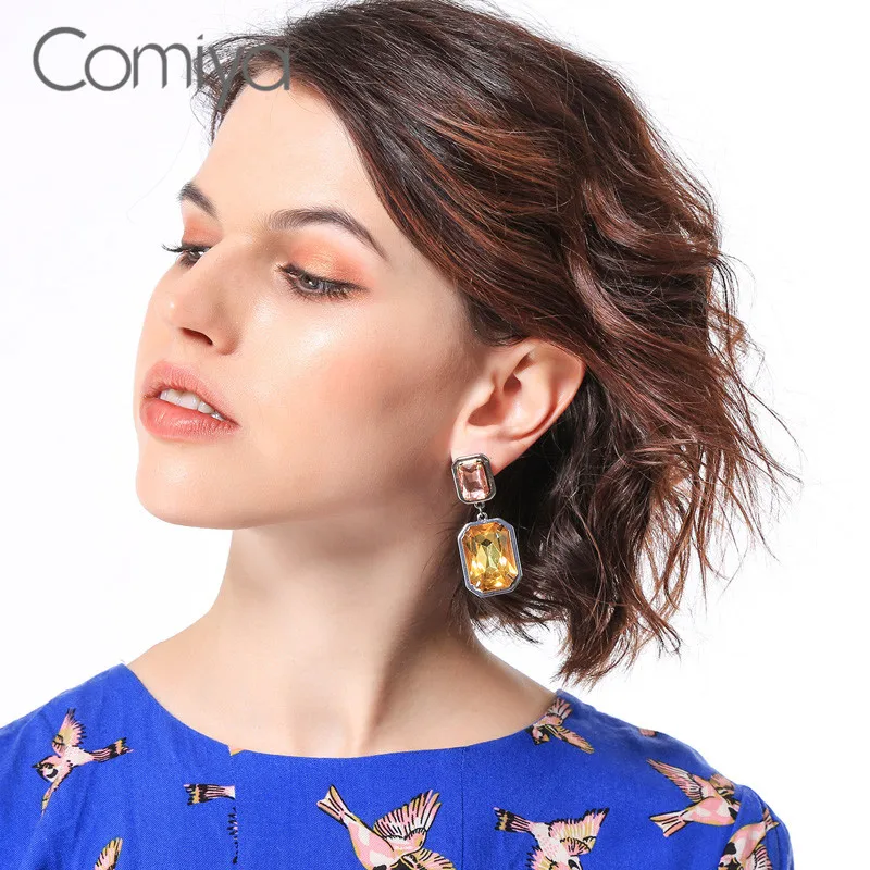 Comiya Dangle Earrings For Women Long Geometric Glass Mosaic Drop Earring Feminino Fashion Accessories Jewelry Wholesale | Украшения и
