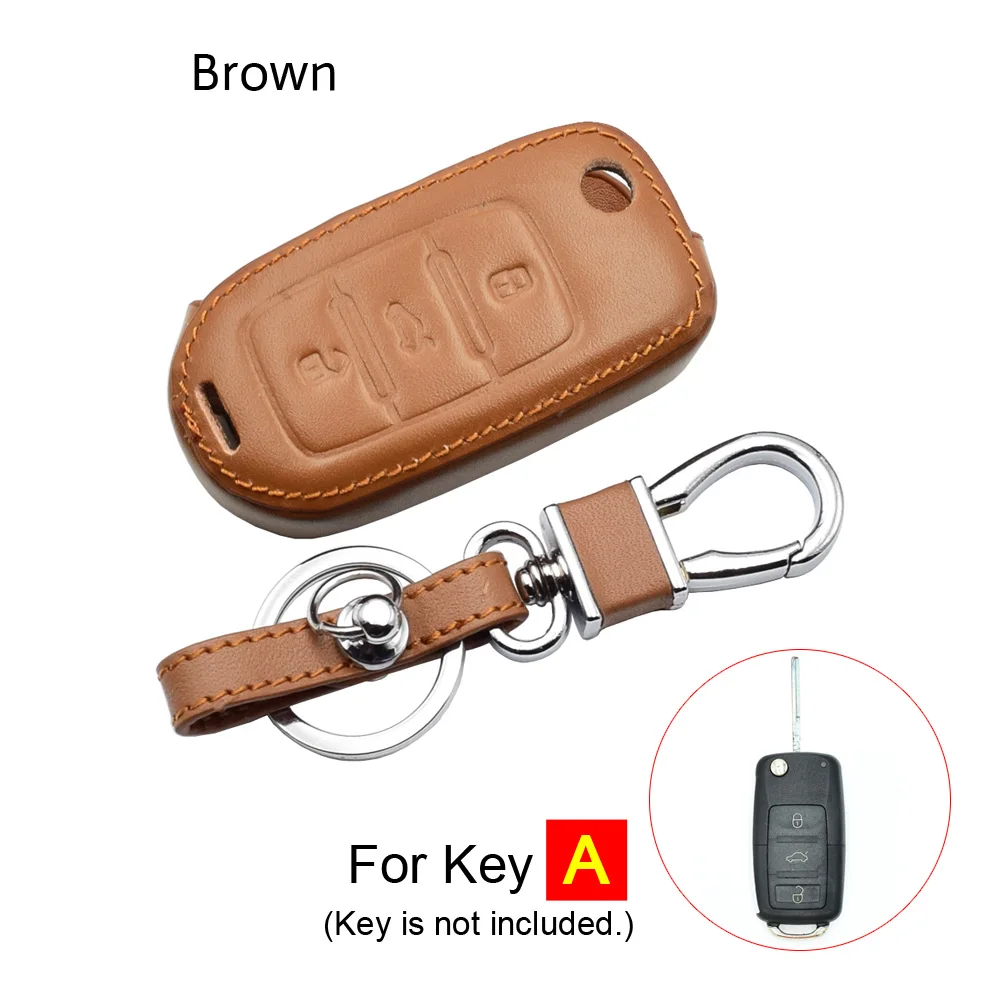 A Brown Кожаный чехол для ключей автомобиля для VW Volkswagen Polo Golf Passat Beetle Caddy T5 Up Eos Tiguan Skoda A5 SEAT Leon Altea откидной Чехол для пульта дистанционного управления - Название цвета: A Brown