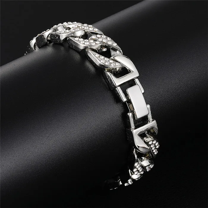 D& Z Мужская Мода Bling Iced Out Кристалл Стразы кубинское звено цепочка на шею для мужчин рок хип хоп ювелирные изделия - Окраска металла: silver bracelet