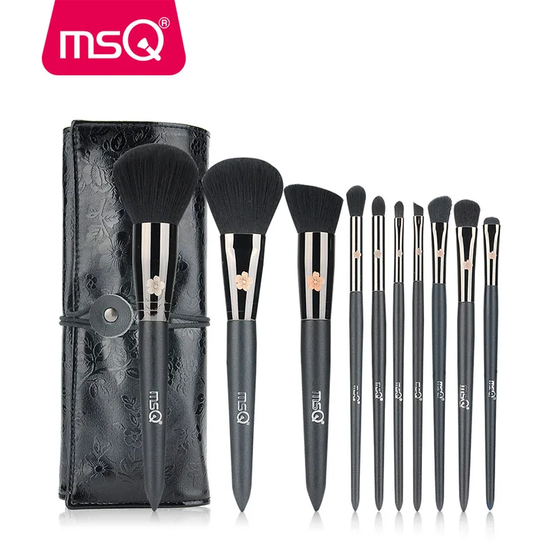 STB10B3 MSQ Pro 10 шт. набор кистей для макияжа, медный наконечник, пудра, основа для макияжа, тени для век, подводка для глаз, Кисть для макияжа, инструмент с чехлом из искусственной кожи - Handle Color: STB10B3