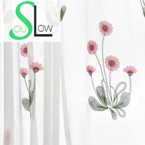 Slow Soul хлопковые пасторальные цветочные шторы с вышитым красным подсолнухом из