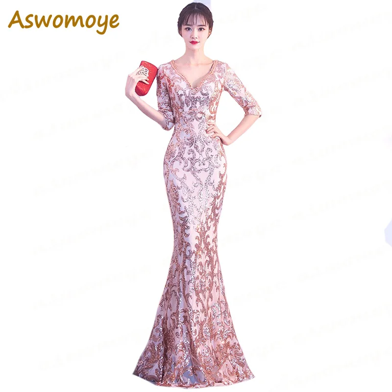 Aswomoye новинка 2018 года стильное Элегантное длинное вечернее платье сексуальные
