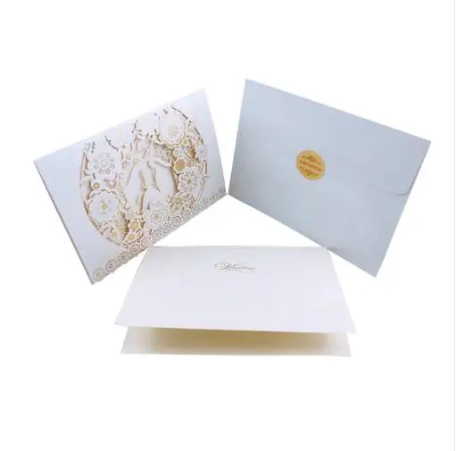 One Set White 2 50 шт., синий, золотой, белый, красный, роскошные свадебные пригласительные открытки с лазерной огранкой, элегантные конверты для поздравительных открыток, товары для свадебной вечеринки - Цвет: One Set White 2