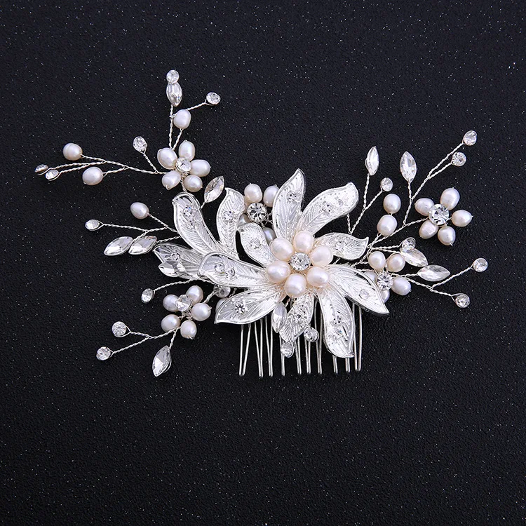 

Floralbride Handmade Wired Rhinestones Crystal Freshwater Pearls Flower Wedding Hair Comb Bridal Headpieces Hair Accessories