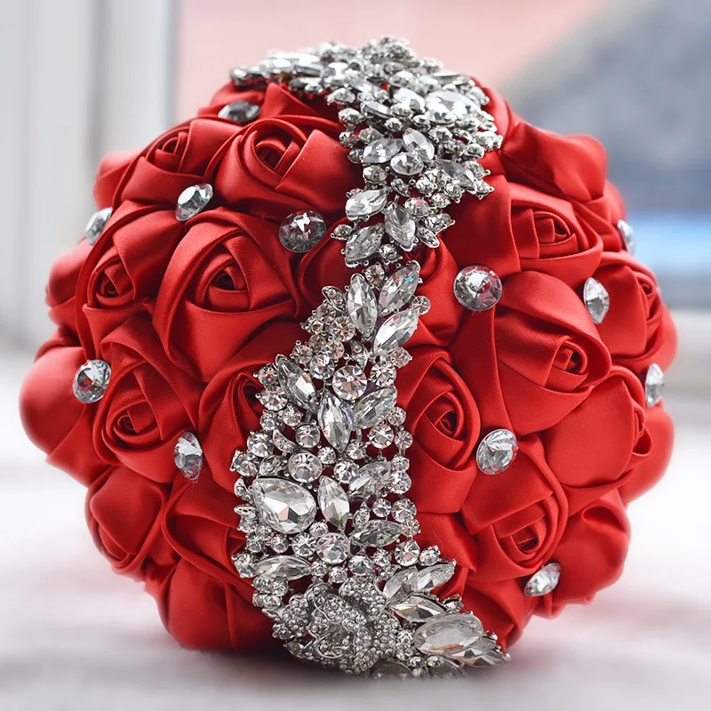 

1Piece Elegant Custom Ivory Bridal Wedding Bouquets Stunning Pearls Beaded Crystal Brooch Stitch Wedding Bouquets