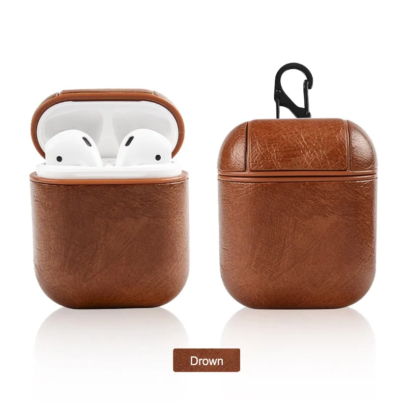 Light brown Кожаный Bluetooth беспроводной Чехол для наушников для Apple защитный чехол для Airpods аксессуары для Airpods зарядная коробка - Цвет: Light brown