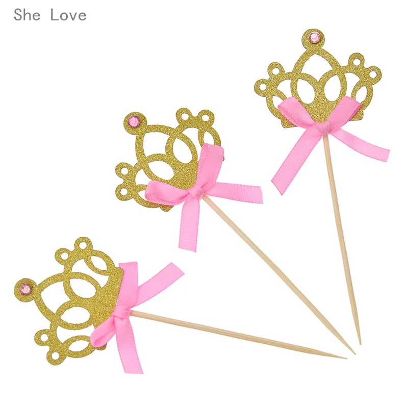 Блестящая Корона Chzimade 10 шт. бант топпер для капкейков украшение детского дня