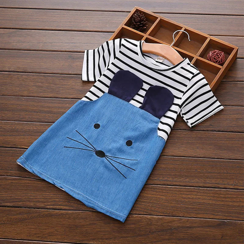 Новинка 2017 г. полосатые платья для девочек в стиле пэчворк с героями мультфильмов