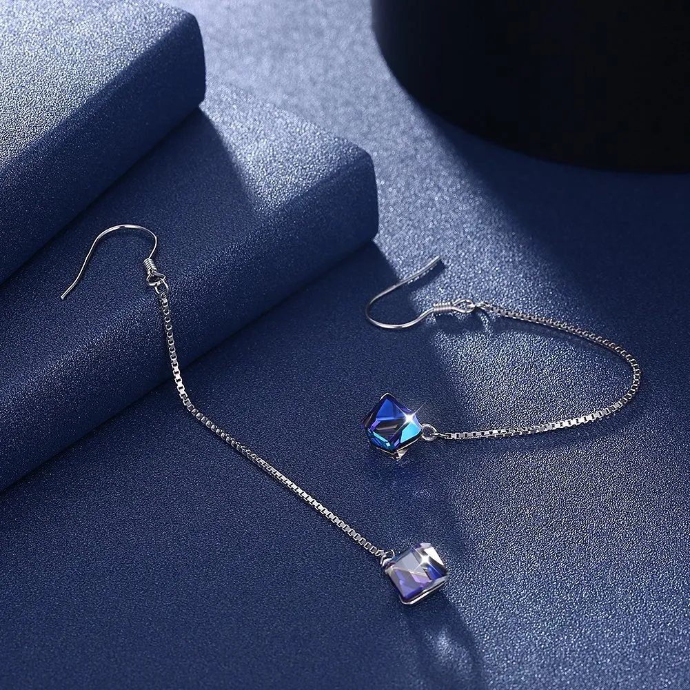 LEKANI Кристалл из элементов Swarovski ромб синий кристалл кулон длинные серьги для