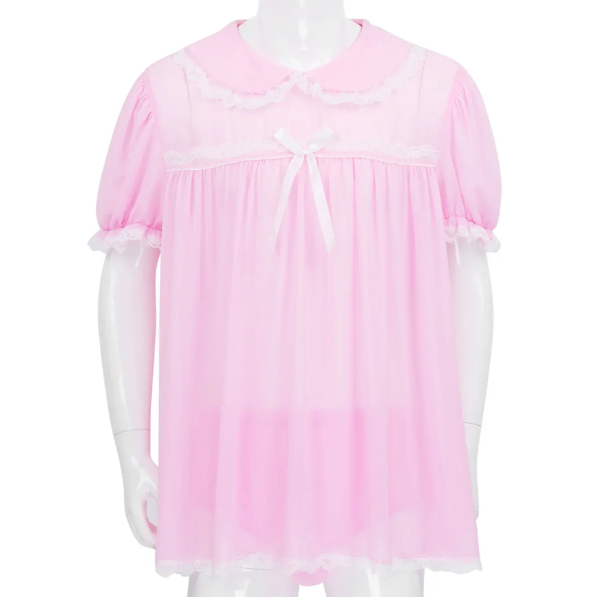 TiaoBug мужское шифоновое нижнее белье для взрослых Babydoll воротник пышные рукава