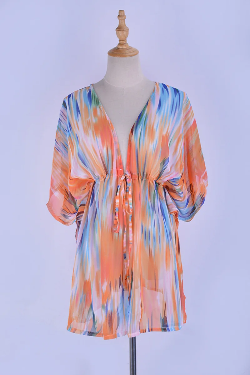 Fitshinling летнее шифоновое платье пляжное с глубоким v образным вырезом tie dye boho парео
