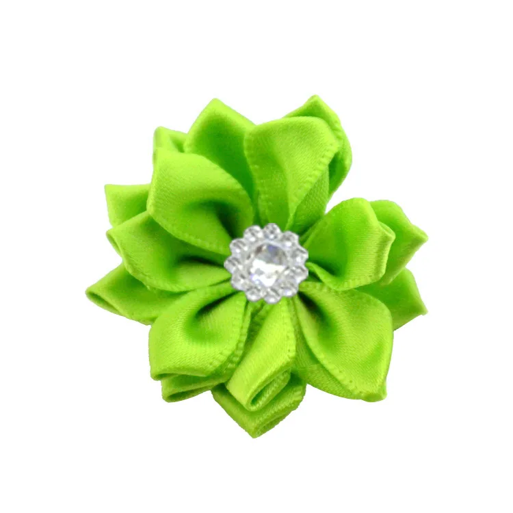 apple green Nishine 10 шт./лот 1," Сатиновые ленты Многослойные цветы из ткани с акриловой кнопкой для повязки на голову шпильки для волос аксессуары для волос - Цвет: apple green