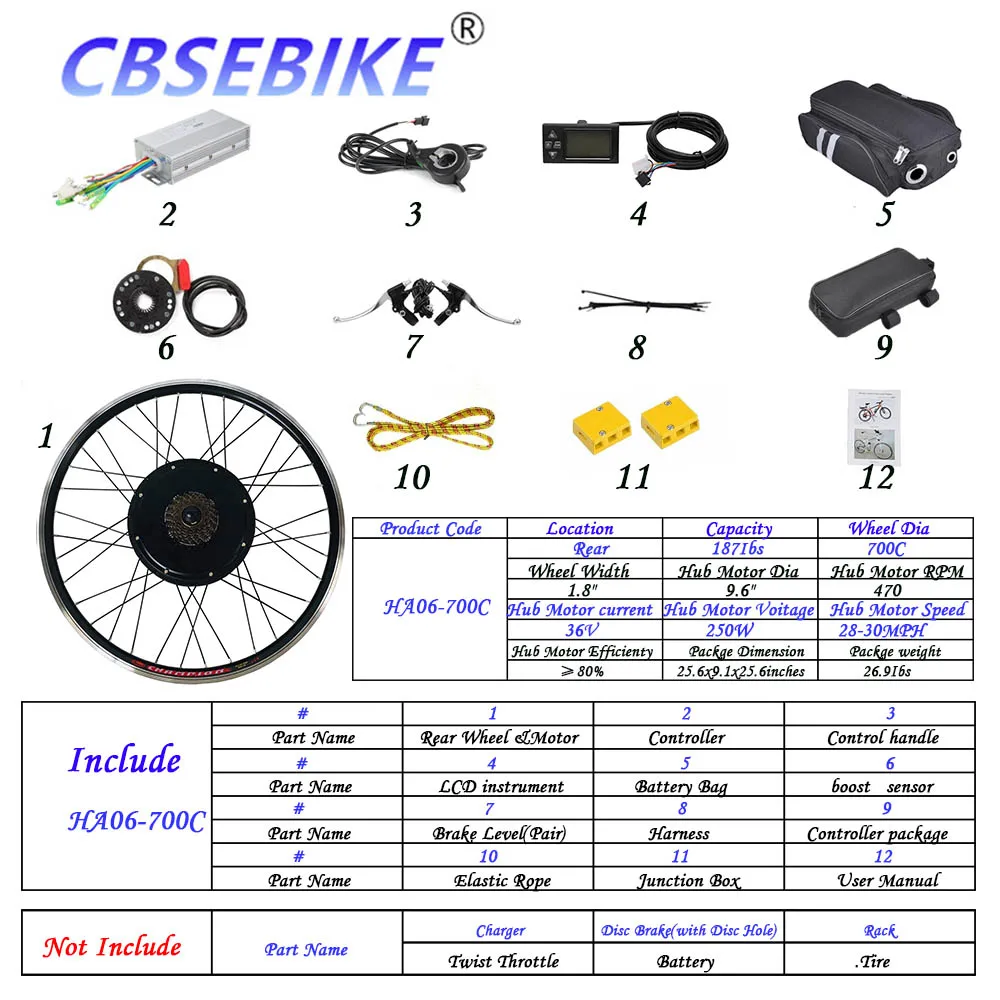 700c 36V250W HA06 CBSEBIKE комплект для переоборудования электрического велосипеда 700c 36 в 48 в 250 Вт 500 Вт 1000 Вт светодиодный ЖК-дисплей EBike для заднего колеса велосипеда мотор HA04-700C - Цвет: 700c 36V250W HA06