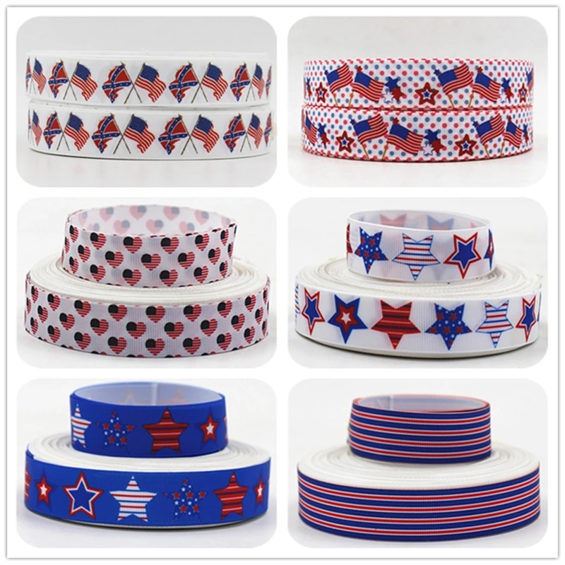 

Q&N ribbon 7/8inch 22mm star of July 4th design printed grosgrain ribbon 50yards/roll for hair tie hair bow headband