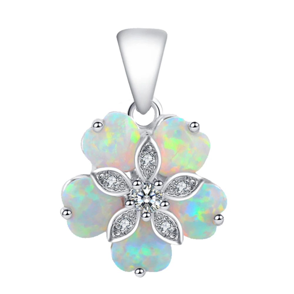 Cost price jewellery Beautiful Flower Shaped White Fire Opal Silver Stamped Retail Necklaces Pendants Fashion jewelry OP462 | Украшения и
