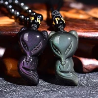 natural stone obsidian new q version fox pendants jewelry making women necklace amulet vintage men pendant beads necklace