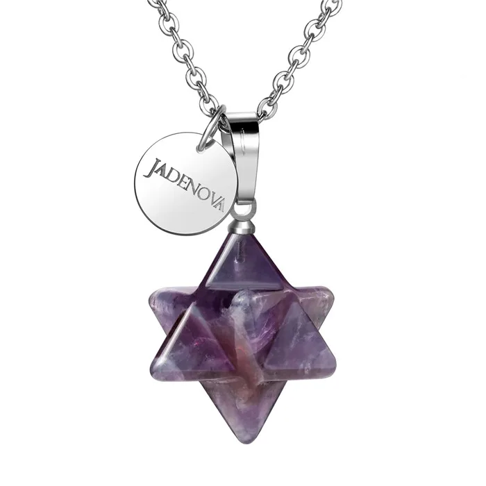 Natural Amethyst 3D Merkaba звезда Подвеска Ожерелье чакра рейки энергия Исцеление Кристалл ювелирные изделия 18 дюймов нержавеющая сталь цепь - Окраска металла: Natural Amethyst
