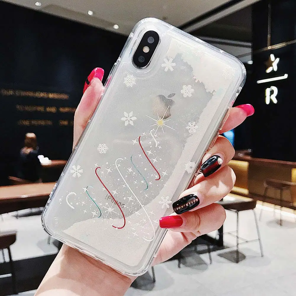 Белый Снежный Жидкий чехол для iPhone 7 8 Plus XS Max XR X милый Рождественский узор Прозрачный чехол для iPhone 6 6S Plus 10 TPU+ PC чехол - Цвет: Pattern 3