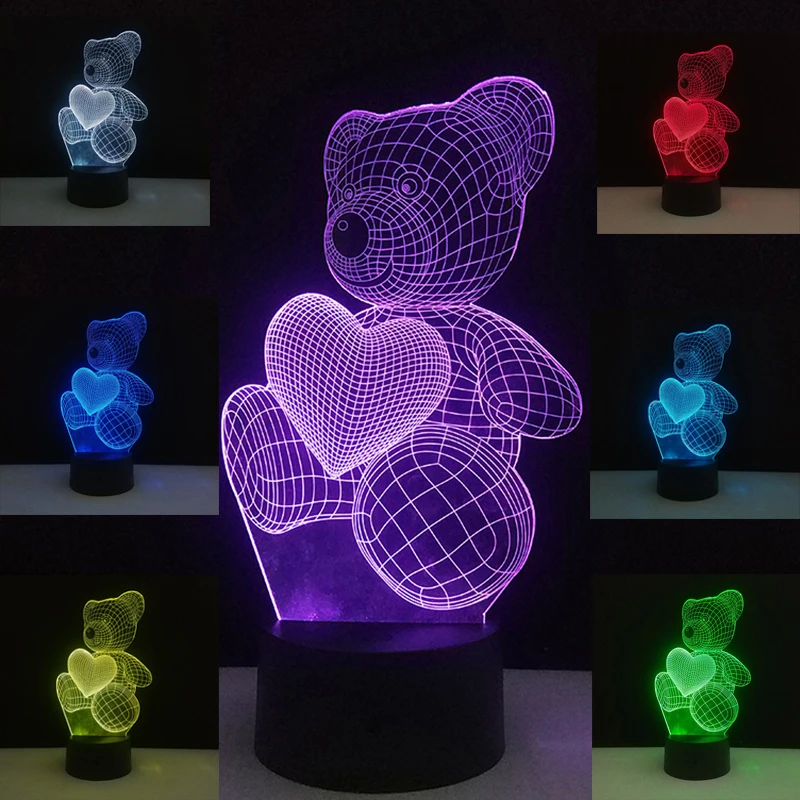 3D иллюзия настольная лампа 7 цветов меняющая цвет Искусственный акриловый