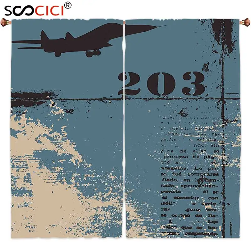 Шторы на окна 2 панели силуэт гранж Джет Летающая военная тема с надписью