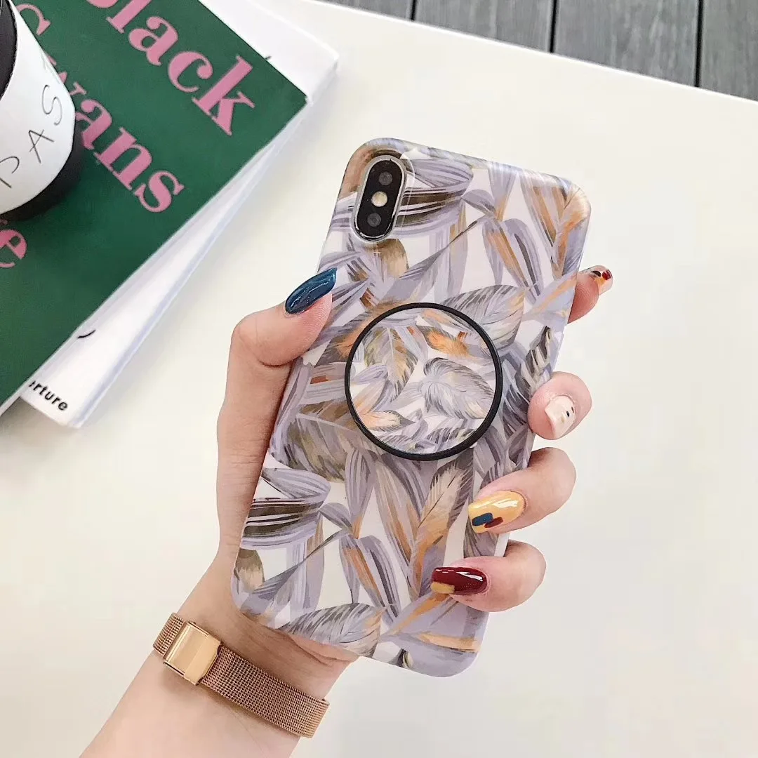 Summer Leaves Finger Ring Holder Case For iPhone XR X XS Max 6 6S 7 8 Plus Colorful Painting Floral Soft Fashion Phone NEW |