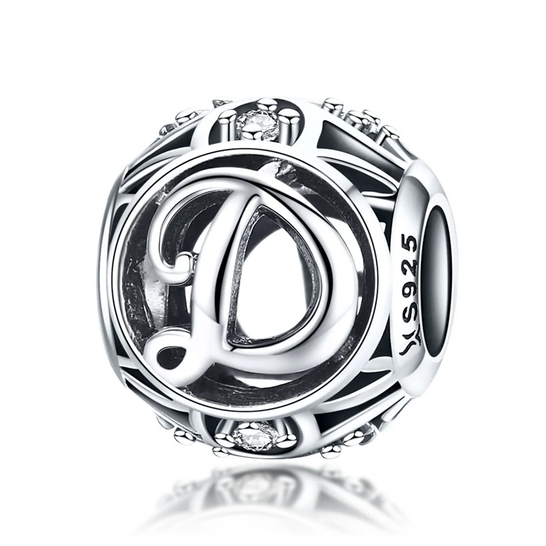 Jiayiqi, серебряные бусины 925 пробы, A-Z, винтажные, прозрачные, CZ, алфавит, буквы, бусины, талисманы, подходят для женщин, оригинальные, очаровательные браслеты, ювелирные изделия - Цвет: D
