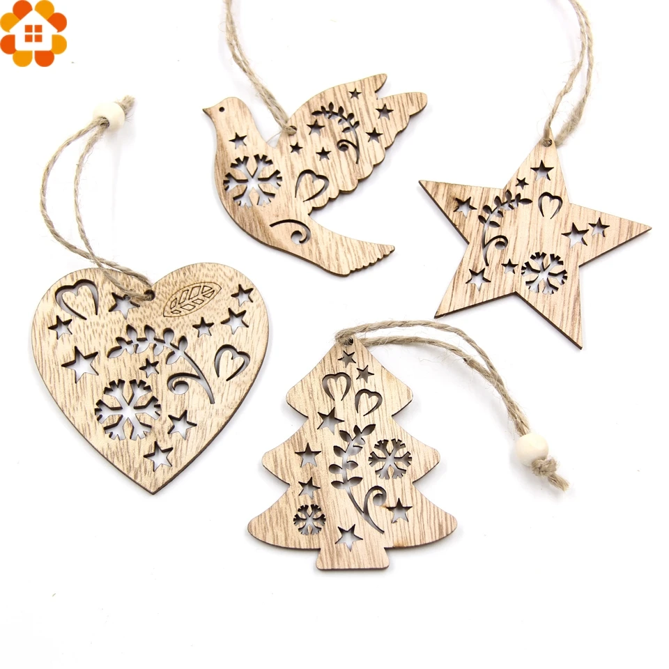 12 шт DIY сердце звезда дерево и Птица Деревянные Подвески Украшения