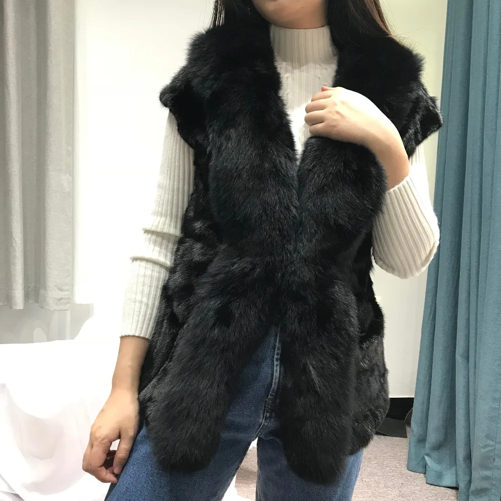 Новинка жилет из натурального меха норки и лисы короткий Женский облегающий