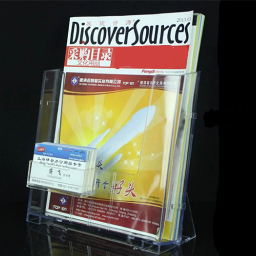 1pcs Transparent Acrylic A4  display stand rack for brochure magazine single grid with card holder Office Supplies