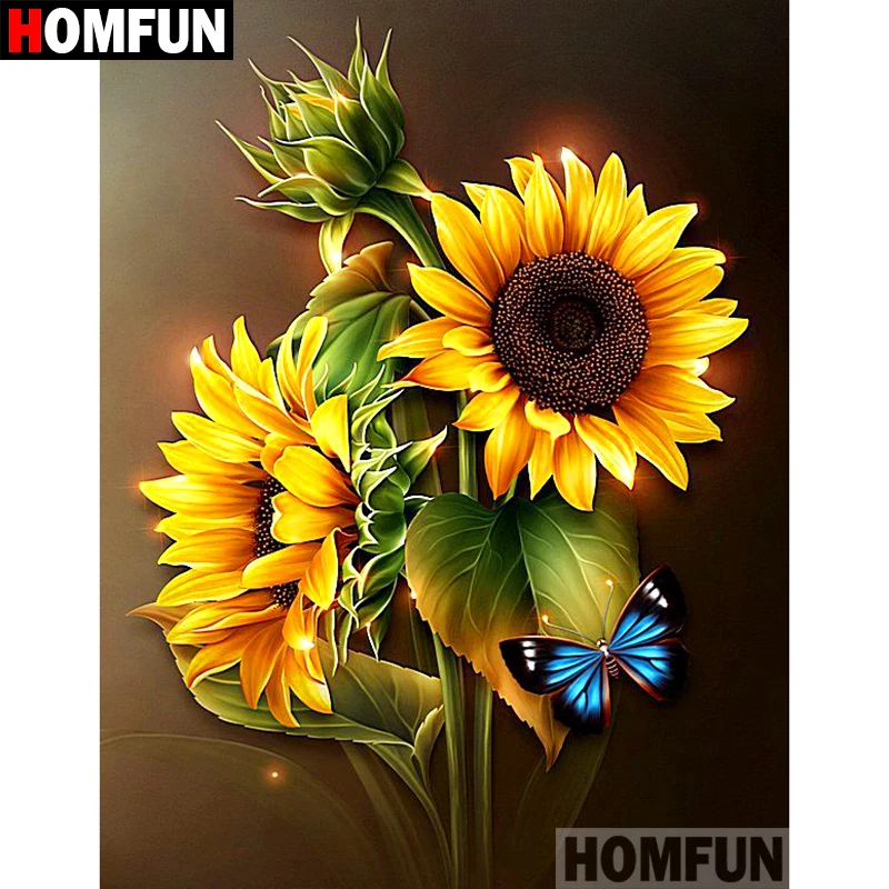 Алмазная живопись HOMFUN желтый цветок вышивка крестиком из квадратных/круглых