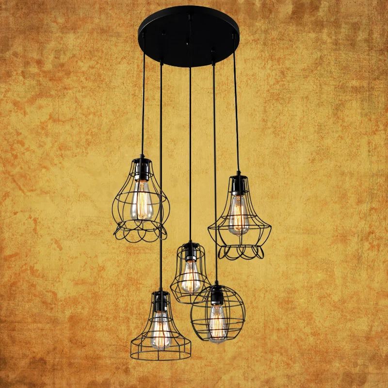 Металлическая люстра с 5 лампами макс. 200 вт черной отделкой подвесные