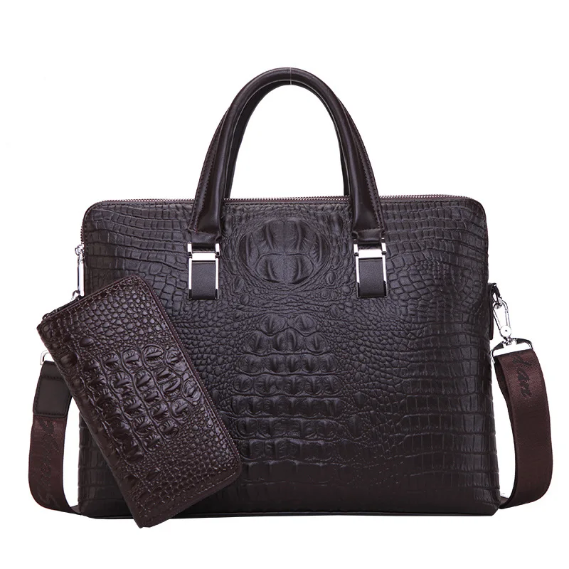 Comp Bags Black Мужские сумки SAN VITALE из крокодиловой кожи, мужская сумка из искусственной кожи, повседневный портфель, деловая сумка на плечо для ноутбука - Цвет: Comp Bags Black