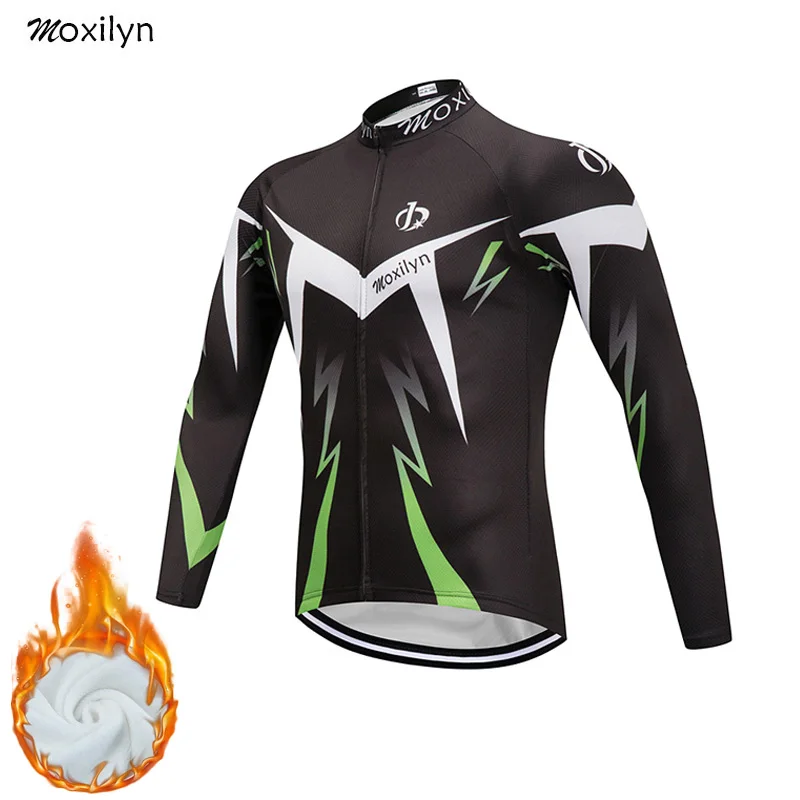 jersey with fleece Moxilyn, набор Джерси для велоспорта, Зимняя Теплая Флисовая одежда MTB, одежда для велоспорта, одежда для Майо Ropa Ciclismo, Мужской зеленый комплект для велоспорта - Цвет: jersey with fleece