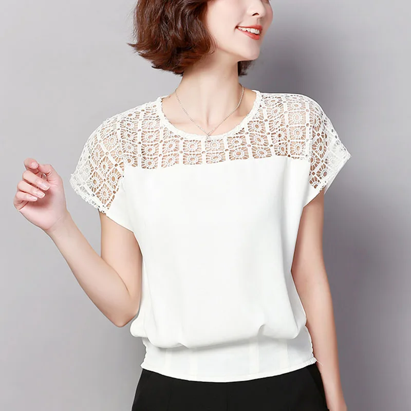 

Fashion Women And Tops 2021 White Blouse Shirt Shirts Off Shoulder Top Hollow Out Lace Solid Plus Size Tops 3XL-4XL 3622 50