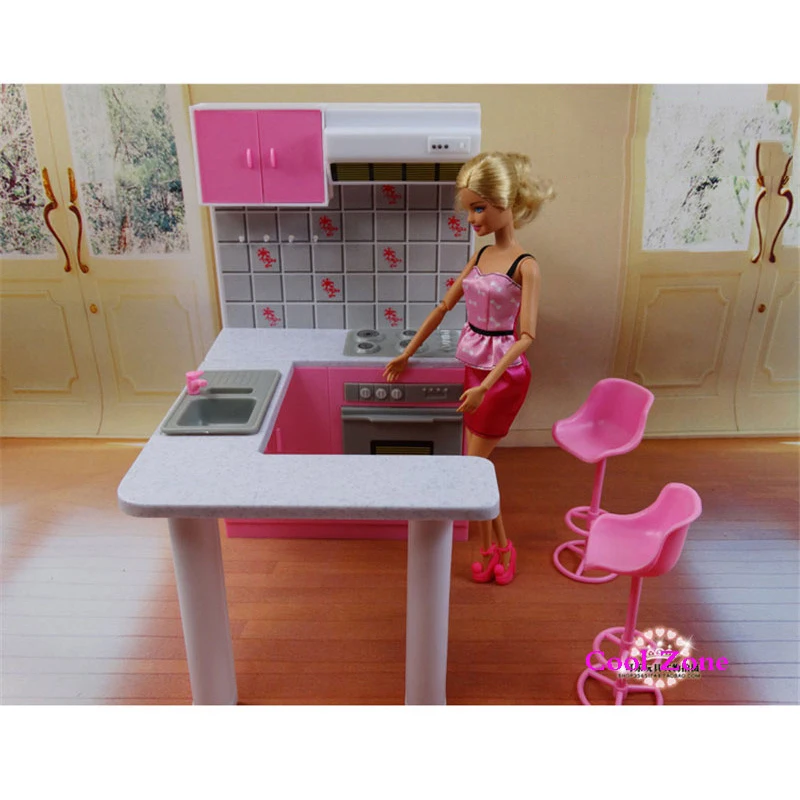 Миниатюрная мебель многофункциональный комбинированный кухонный и 2 барный стул