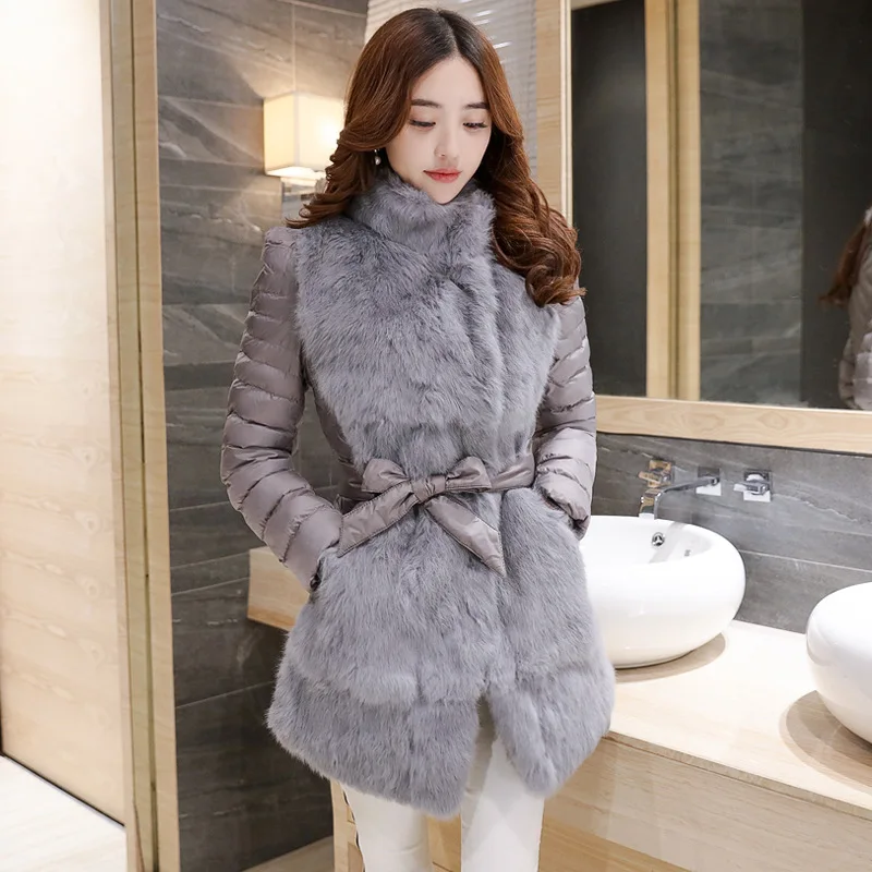 2022 Winter Jacket Women New Arrival Rabbit Fur Slim Warm Coat Long Elegant Outwear Mujer Parkas Autumn Women's Overcoat Clothes