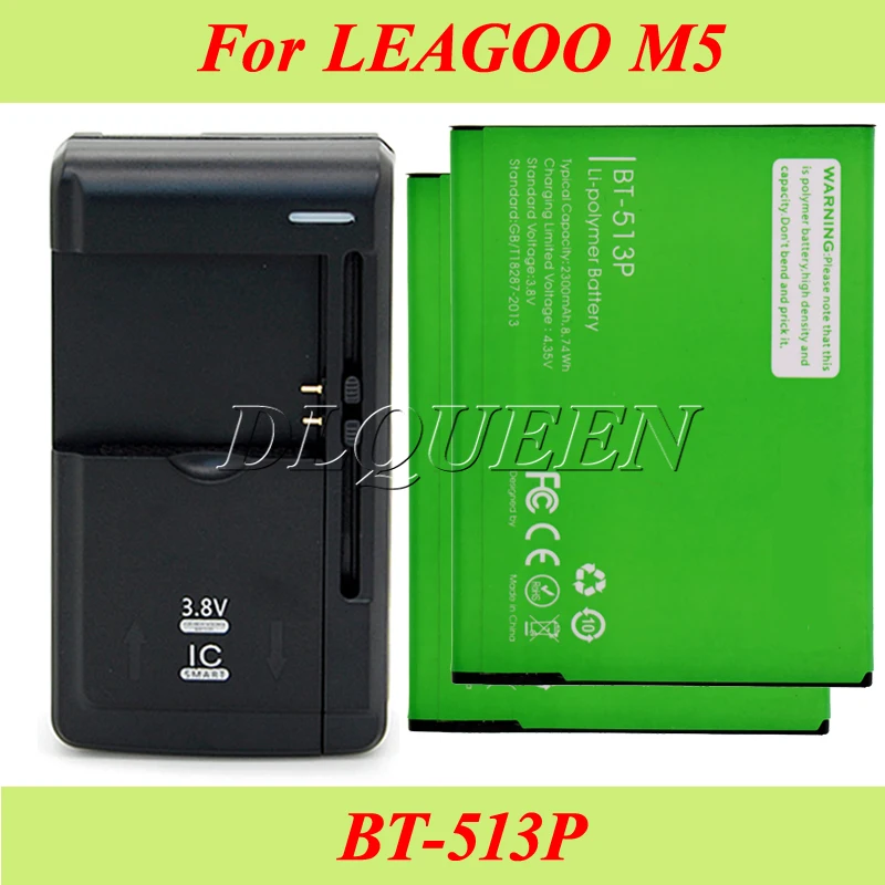 

1LOT=2PCS For Leagoo M5 Battery 2300mAh BT-513P Batterie Bateria Accumulator AKKU+1PC Universal Charger