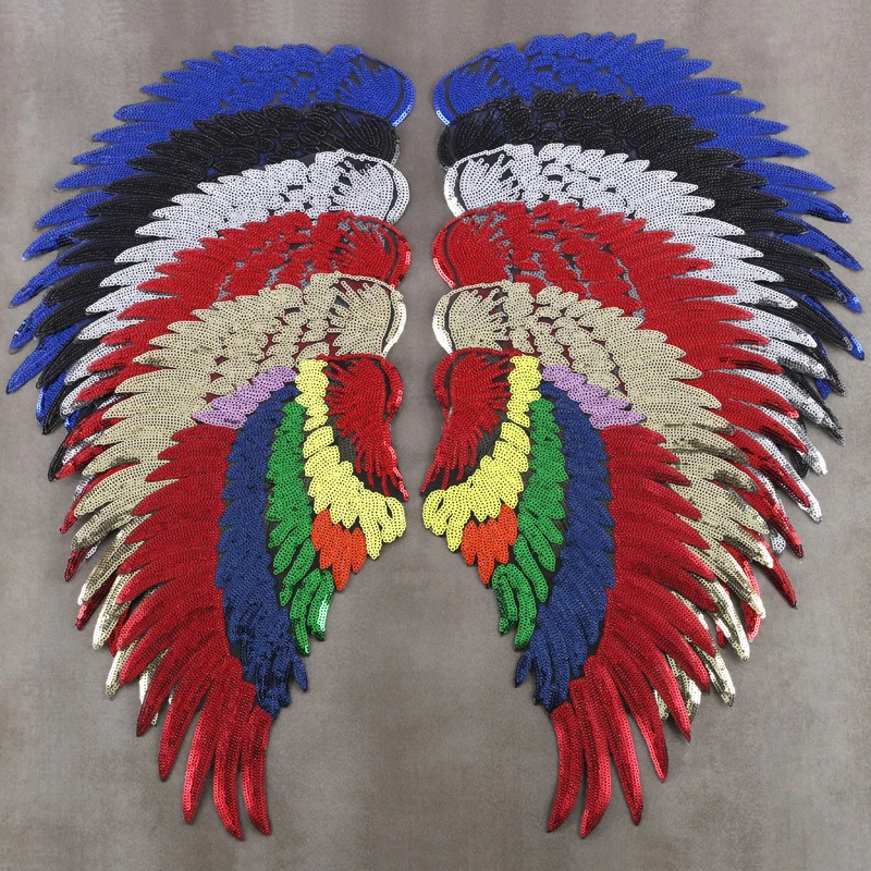 Clothes Patch Iron On DIY Popular Slivery 3 Sizes Wings Patches 3D Feather Golden Sequined Patch Sew On Applique 1Pair