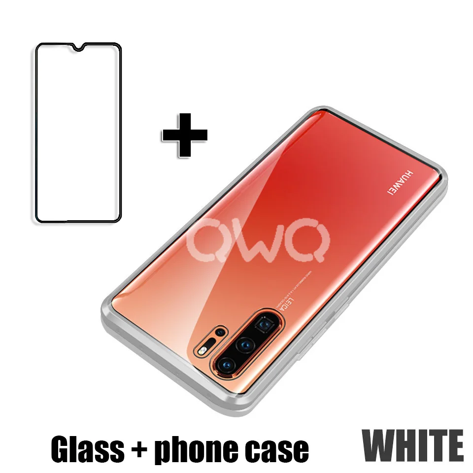 Металлический магнитный стеклянный чехол для телефона huawei P20 P30 Pro Lite P Smart Защитные чехлы для huawei mate 20 Lite Pro откидная крышка - Цвет: white and glass