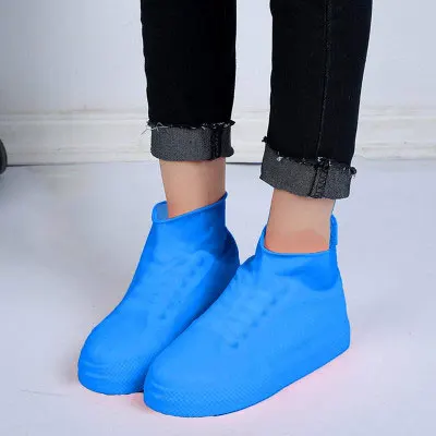 short blue Многоразовые дождевые зимние сапоги, бахилы, Водонепроницаемые дождевые носки, силиконовая резиновая обувь для мужчин, женщин, детей, защита для улицы - Цвет: short blue