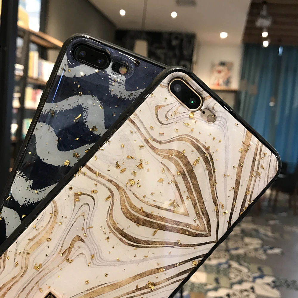 Роскошный блестящий чехол для телефона с золотой фольгой iPhone 7 8plus 6 6s Plus XS Max XR X