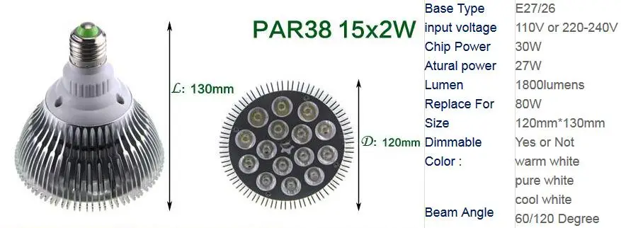 Новая светодиодная лампа с регулируемой яркостью par38 par30 par20 85-240 в 9 Вт 10 14 18 24 30 E27 par