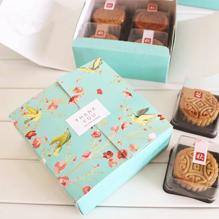 

Free shipping blue flower birds decoration bakery package dessert candy cookie cake packing box gift wrap boxes supply favors
