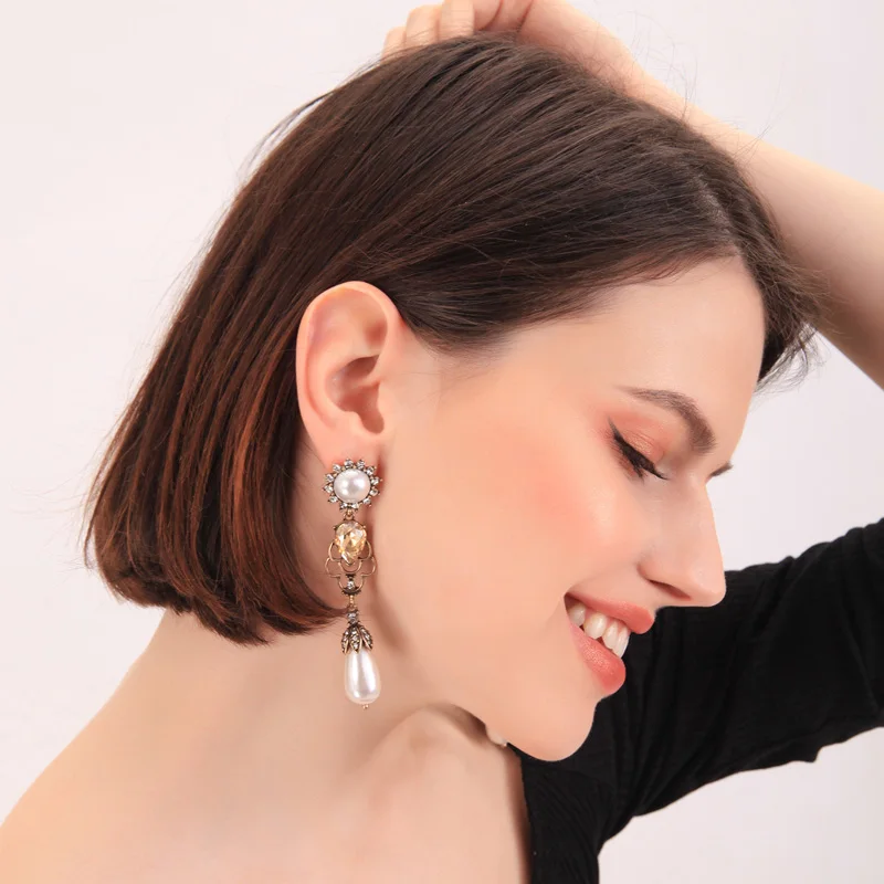 Винтажные серьги капли золотого цвета акриловые жемчужные Подвесные