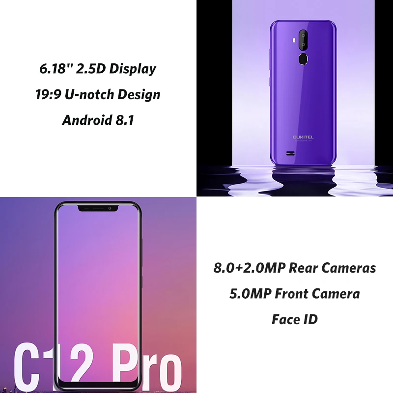 Oukitel C12 Pro 6 18 &quotHD мобильного телефона Android 8 1 MT6739 4 ядра 2 ГБ Оперативная память 16